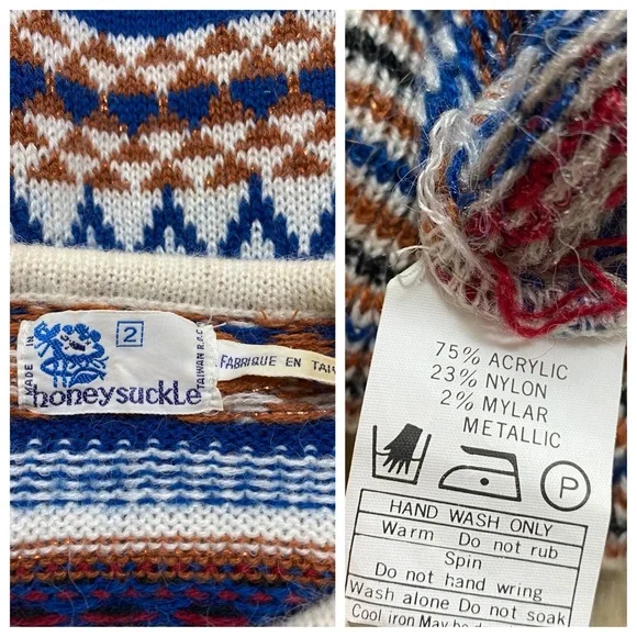 Vintage 70's Patterned Collared Sweater - Picture 9 of 9